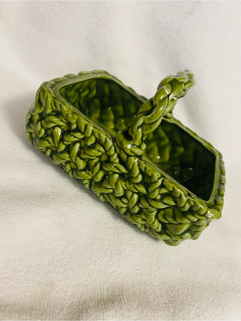 Vintage Collectible Pottery Green Basket